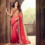 Red & Gold Color Shaded Saree with Heavy Blouse Design