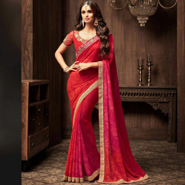 Red Heavy Work Saree Sri Lanka