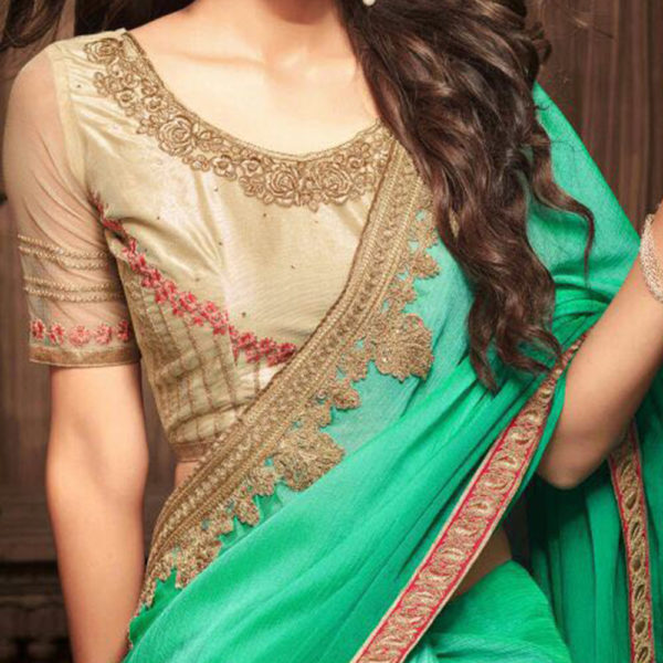 Green and Gold Heavy Work Saree Sri Lanka