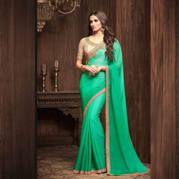 Green and Gold Heavy Work Saree Sri Lanka