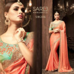 Orange Saree Heavy Work Green Blouse