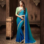 Blue Shaded Heavy Work Saree Sri Lanka