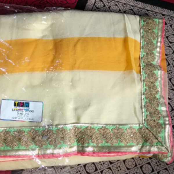 Yellow and Pink Heavy Work Saree Sri lanka