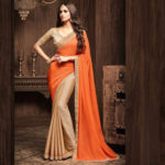 Gold and Orange Heavy Work Saree Sri Lanka