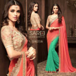 Pink Orange and Green Heavy Work Saree Sri Lanka