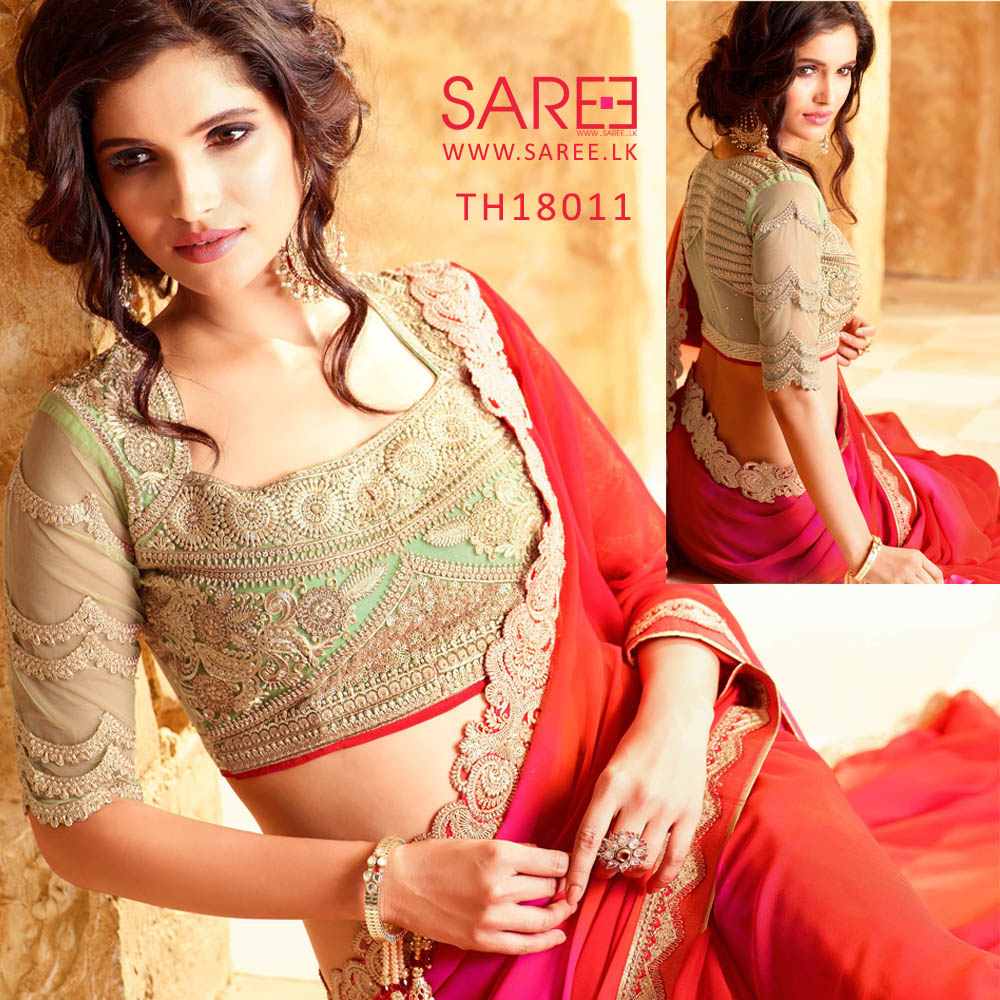 Red Colour shaded Georgette Saree with Heavy Blouse Design - Sri Lanka  Online Saree shopping