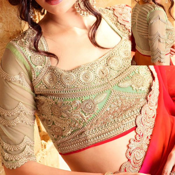 Red Colour shaded Georgette Saree with Heavy Blouse Design Sri Lanka