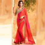 Red Colour shaded Georgette Saree with Heavy Blouse Design Sri Lanka