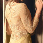 Gold Color Georgette Saree with Heavy Blouse Design Sri Lanka