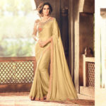 Gold Color Georgette Saree with Heavy Blouse Design Sri Lanka