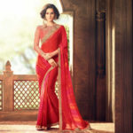 Red Color Georgette Saree with Heavy Blouse Design Sri Lanka
