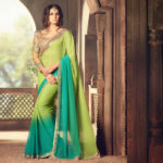 Green Color Georgette Saree with Heavy Blouse Design Sri Lanka