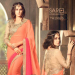 Orange Color Georgette Saree with Heavy Blouse Design Sri Lanka