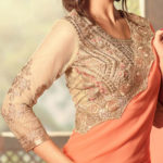 Orange Color Georgette Saree with Heavy Blouse Design Sri Lanka