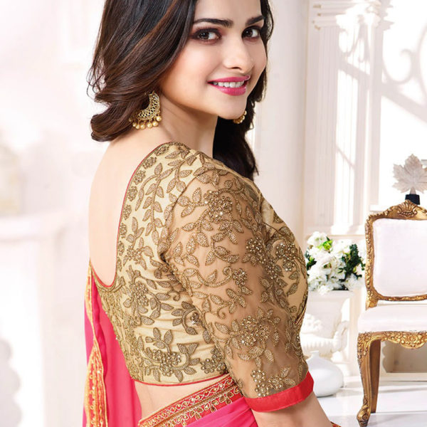 Pink Shaded Embroidered Georgette Saree Sri Lanka