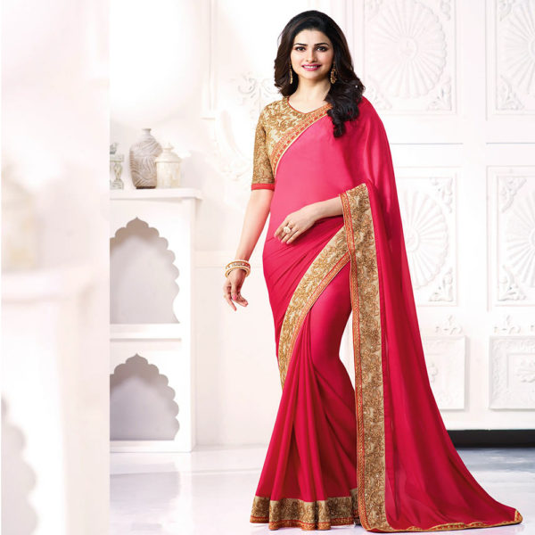 Pink Shaded Embroidered Georgette Saree - Sri Lanka Online Saree shopping