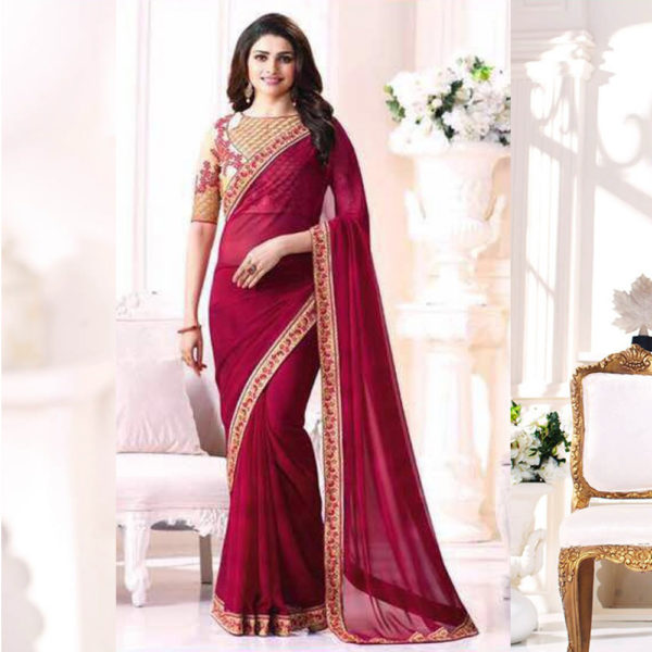 Rani Shaded Embroidered Georgette Saree - Sri Lanka Online Saree shopping