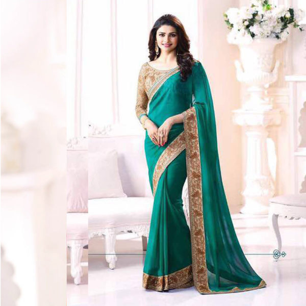Green Shaded Embroidered Georgette Saree Sri Lanka