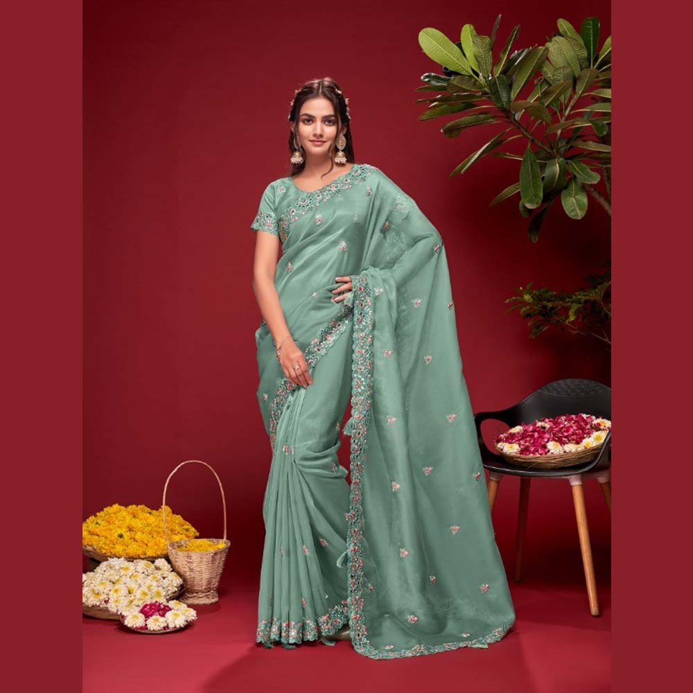 Buy Green Engagement Traditional Saree Online