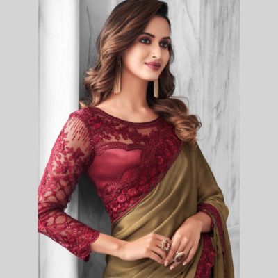 Gold and Maroon Sri Lankan Saree Design - Sri Lanka Online Saree shopping