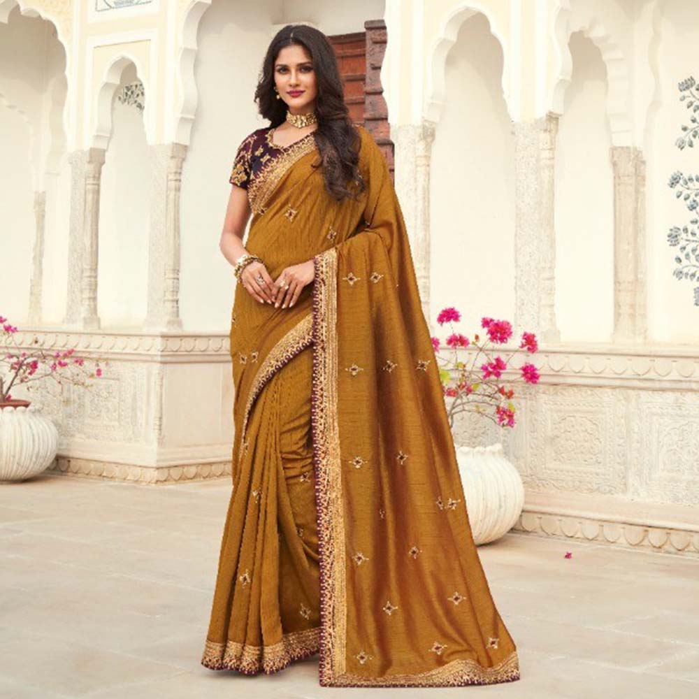 Brown and Gold Sri Lankan Saree Design - Sri Lanka Online Saree shopping