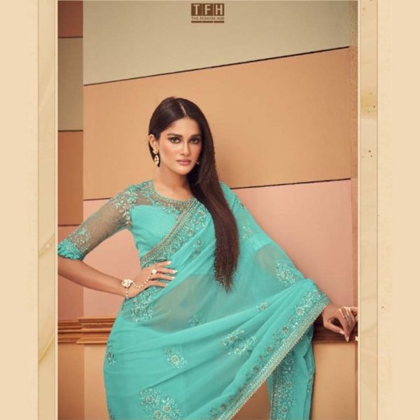 Sri Lankan Saree Designs baby blue