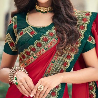 Green and Red Saree Jacket Design - Online Saree Jacket