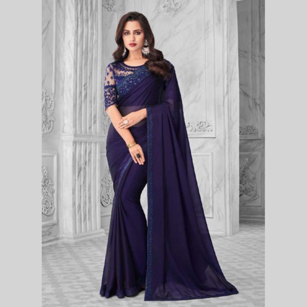 Navy blue shop saree design