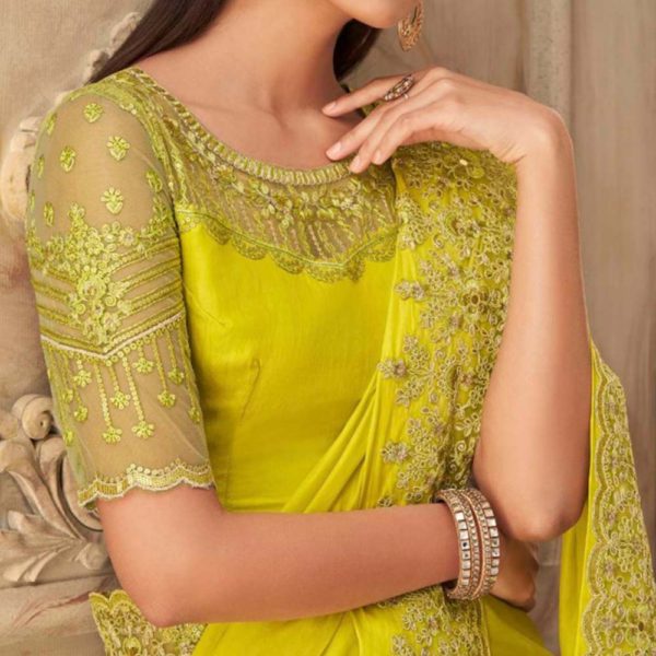 Embroidered Bordered Wedding Saree Blouse Designs