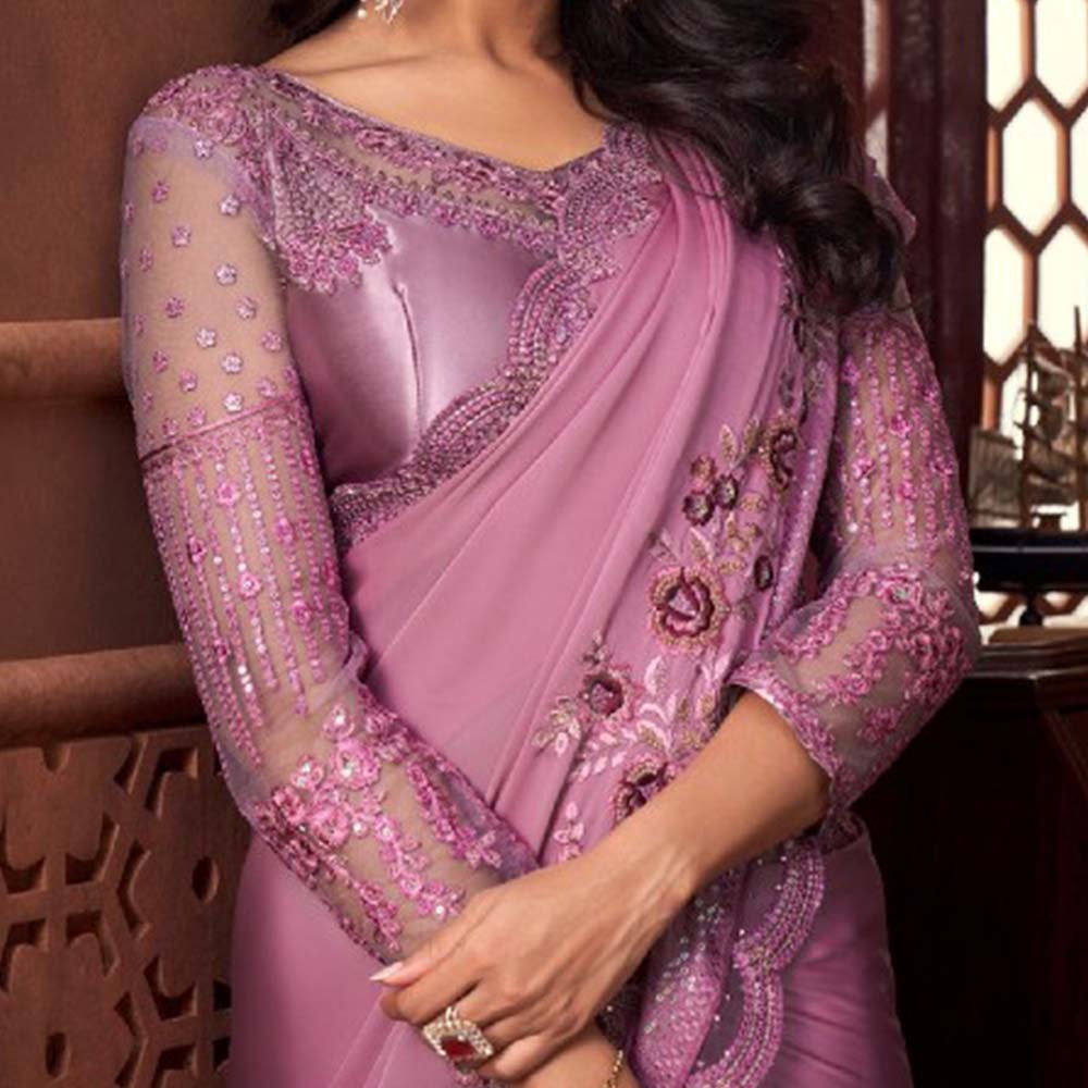 Resham and Zari Work Purple and Koti Style Saree WJ95530